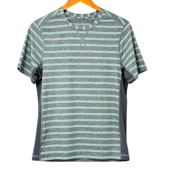 Lululemon T.H.E. Crew Men's T-Shirt Double Dip Stripe Vintage Green Gym Size M? - Picture 1 of 6